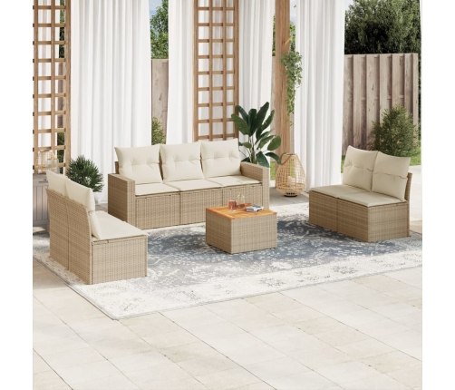 Juego de sofás de jardín con cojines beige 8 pzas ratán PE