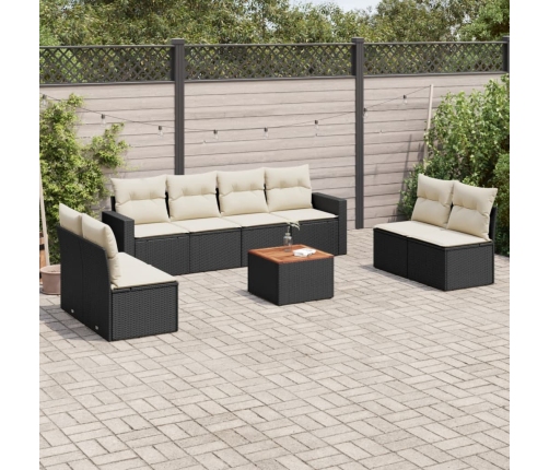 Set de sofás de jardín 8 piezas y cojines ratán sintético negro