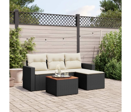 Set de muebles de jardín 5 pzas y cojines ratán sintético negro