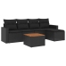 Set de sofás de jardín 6 piezas y cojines ratán sintético negro