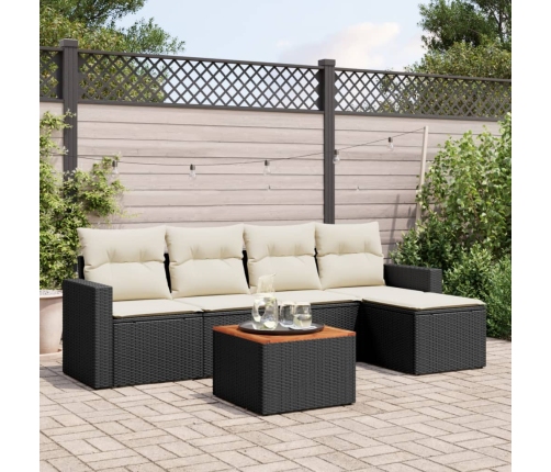 Set de sofás de jardín 6 piezas y cojines ratán sintético negro