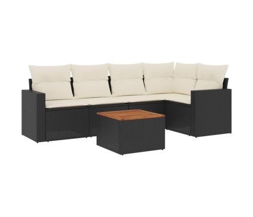 Set de sofás de jardín 6 piezas y cojines ratán sintético negro