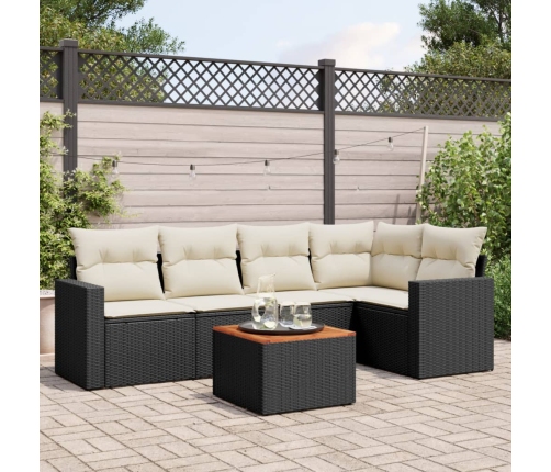 Set de sofás de jardín 6 piezas y cojines ratán sintético negro