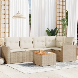 Juego de sofás jardín con cojines 6 pzas ratán sintético beige