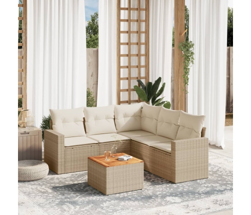 Juego de sofás jardín con cojines 6 pzas ratán sintético beige