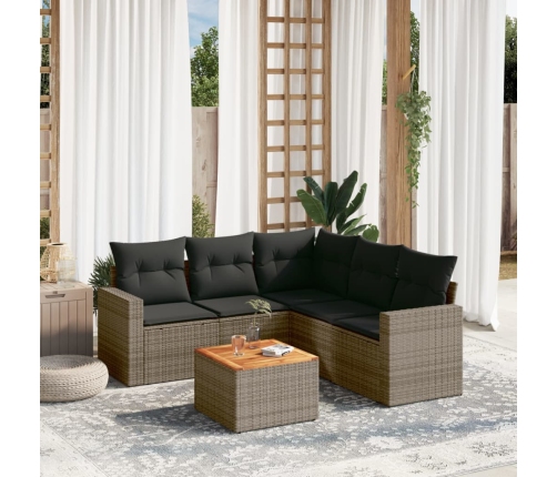 Set de muebles de jardín 6 pzas y cojines ratán sintético gris
