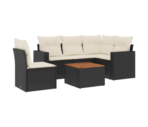 Set de sofás de jardín 6 piezas y cojines ratán sintético negro