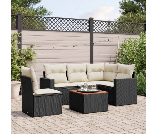 Set de sofás de jardín 6 piezas y cojines ratán sintético negro