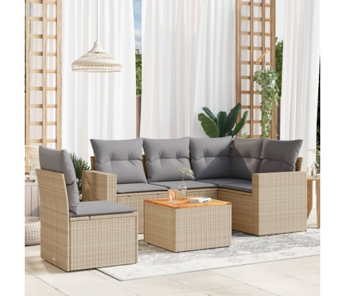 Juego de sofás jardín con cojines 6 pzas ratán sintético beige