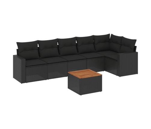 Set de comedor de jardín 7 pzas y cojines ratán sintético negro