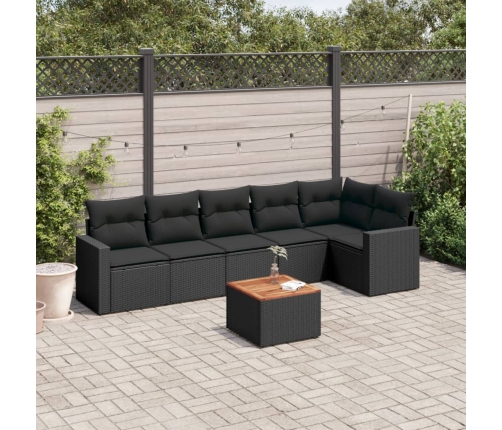Set de comedor de jardín 7 pzas y cojines ratán sintético negro