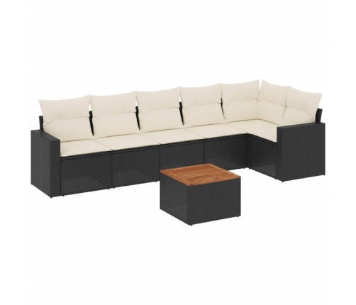Set de comedor de jardín 7 pzas y cojines ratán sintético negro