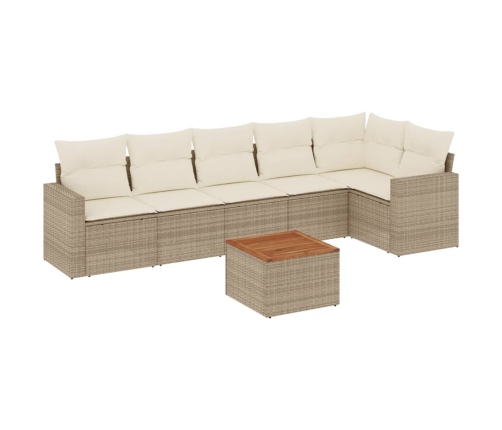 Set sofás de jardín 7 piezas y cojines ratán sintético beige