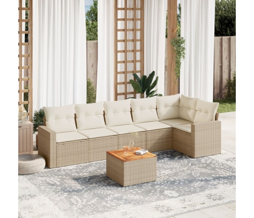 Set sofás de jardín 7 piezas y cojines ratán sintético beige