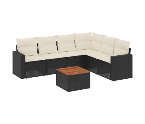 Set de comedor de jardín 7 pzas y cojines ratán sintético negro