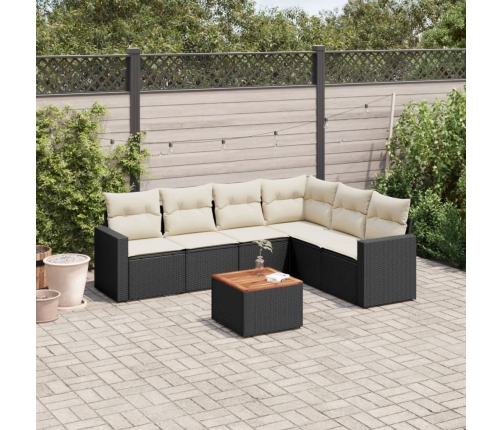Set de comedor de jardín 7 pzas y cojines ratán sintético negro