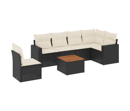 Set de comedor de jardín 7 pzas y cojines ratán sintético negro