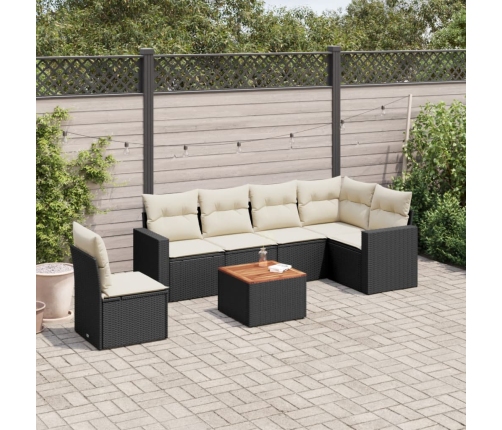 Set de comedor de jardín 7 pzas y cojines ratán sintético negro