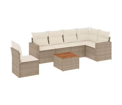 Set sofás de jardín 7 piezas y cojines ratán sintético beige