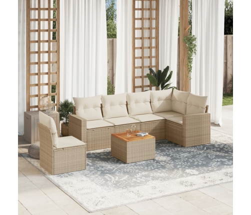 Set sofás de jardín 7 piezas y cojines ratán sintético beige