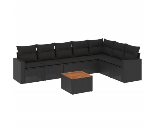 Set de sofás de jardín 8 piezas y cojines ratán sintético negro