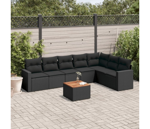 Set de sofás de jardín 8 piezas y cojines ratán sintético negro