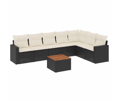 Set de sofás de jardín 8 piezas y cojines ratán sintético negro