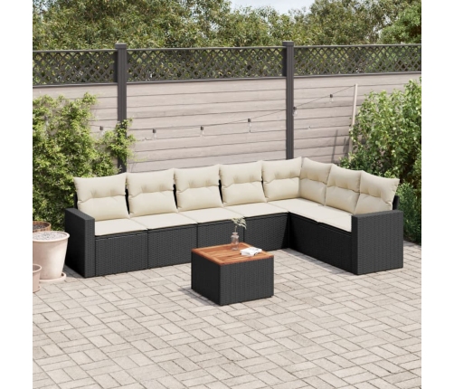 Set de sofás de jardín 8 piezas y cojines ratán sintético negro