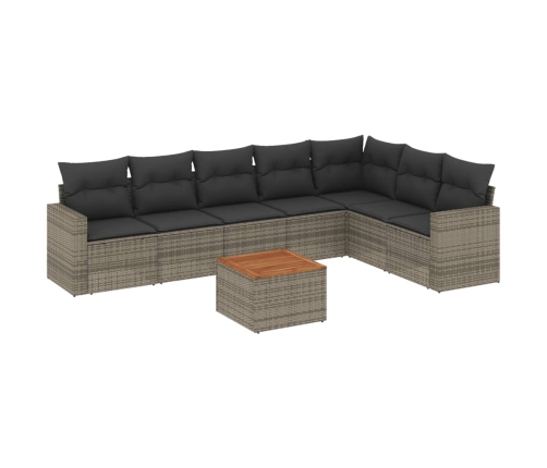 Set de sofás de jardín 8 pzas y cojines ratán sintético gris