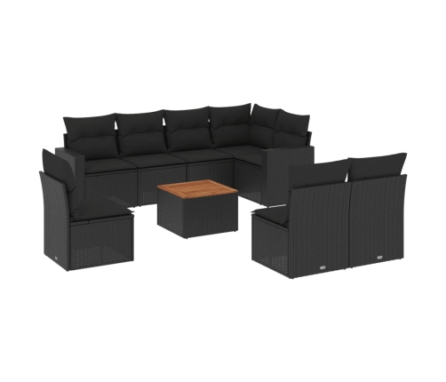 Set de sofás de jardín 8 piezas y cojines ratán sintético negro