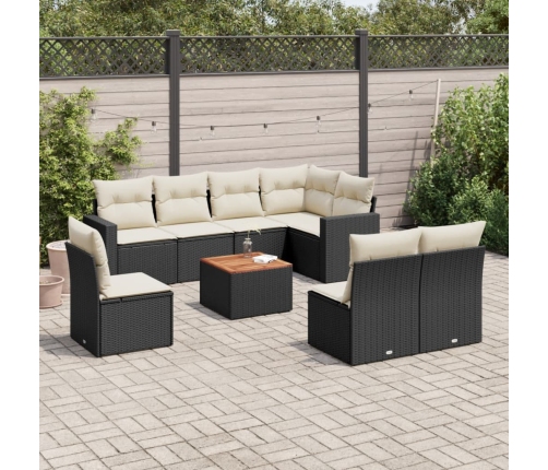 Set de sofás de jardín 8 piezas y cojines ratán sintético negro