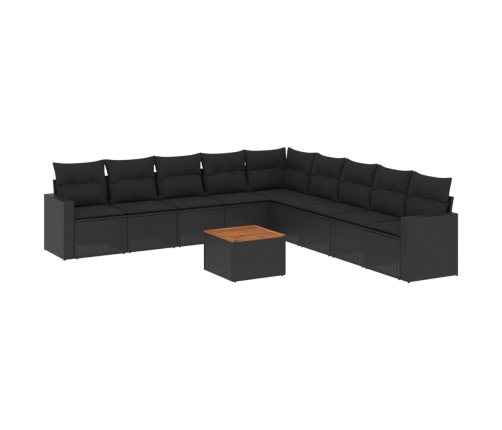 Set de sofás de jardín 10 pzas cojines ratán sintético negro