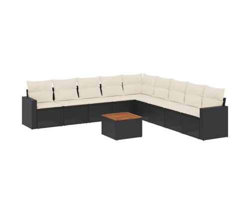 Set de sofás de jardín 10 pzas cojines ratán sintético negro
