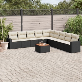 Set de sofás de jardín 10 pzas cojines ratán sintético negro