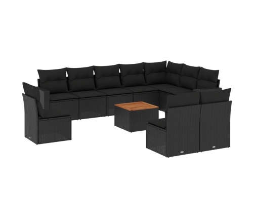 Set de sofás de jardín 11 pzas y cojines ratán sintético negro