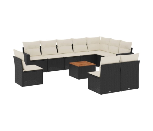 Set de sofás de jardín 11 pzas y cojines ratán sintético negro