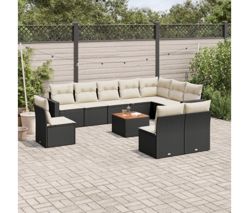 Set de sofás de jardín 11 pzas y cojines ratán sintético negro