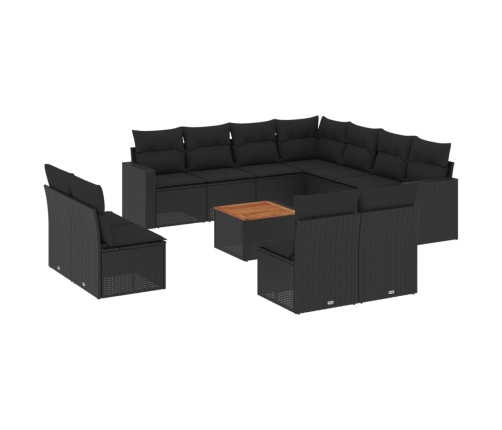 Set de sofás de jardín 12 piezas cojines ratán sintético negro