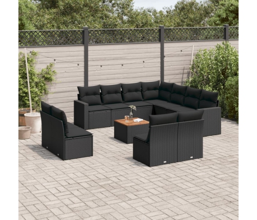 Set de sofás de jardín 12 piezas cojines ratán sintético negro