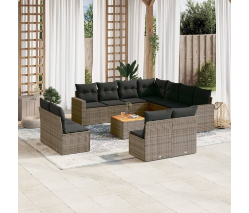 Set de sofás de jardín 12 pzas con cojines ratán sintético gris