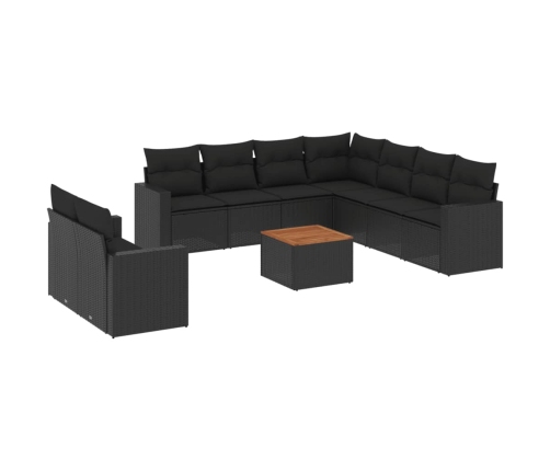 Set de sofás de jardín 10 pzas cojines ratán sintético negro