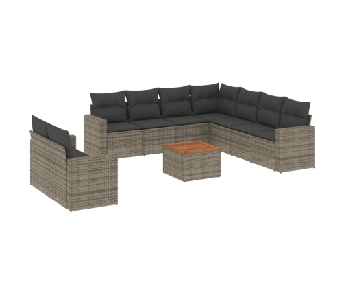 Set de sofás de jardín 10 pzas con cojines ratán sintético gris