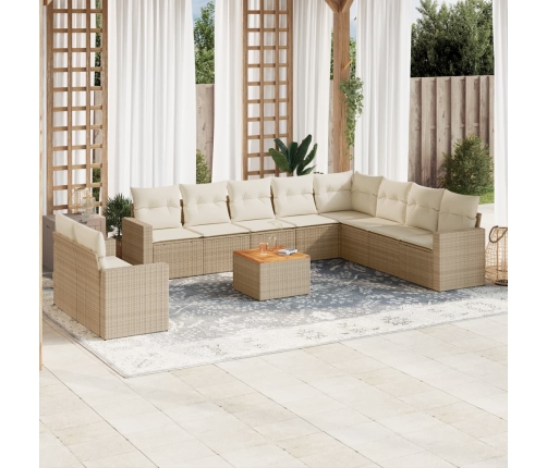 Set de sofás de jardín 11pzas con cojines ratán sintético beige
