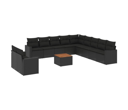 Set de sofás de jardín 12 piezas cojines ratán sintético negro