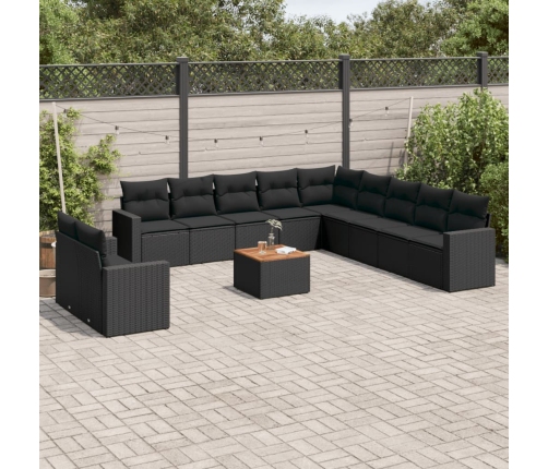 Set de sofás de jardín 12 piezas cojines ratán sintético negro