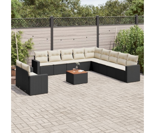 Set de sofás de jardín 12 piezas cojines ratán sintético negro