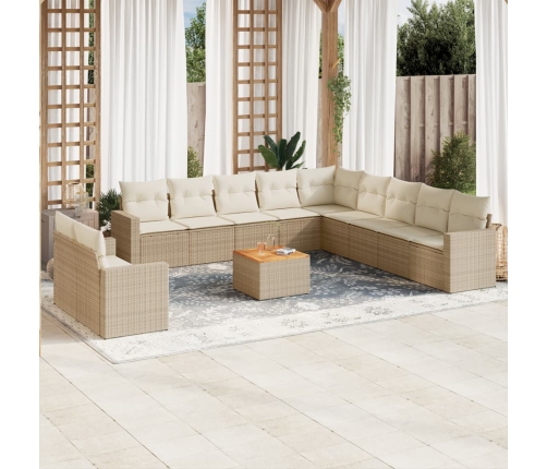 Set de sofás de jardín 12 pzas y cojines ratán sintético marrón