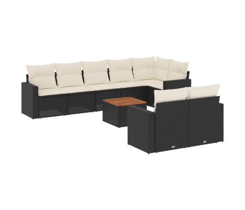 Set de sofás de jardín 8 piezas y cojines ratán sintético negro