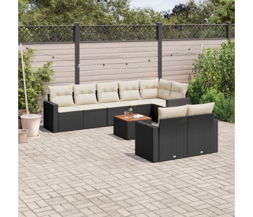 Set de sofás de jardín 8 piezas y cojines ratán sintético negro