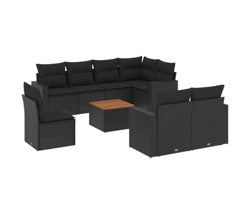 Set de sofás de jardín 8 piezas y cojines ratán sintético negro
